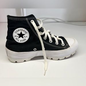 Black and white platform high-top converse